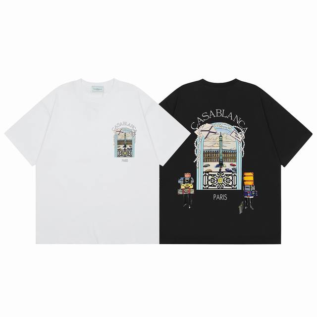款号C151 Casablanca 高品质纯棉双沙休闲短袖T恤 颜色:黑色 白色 尺码S M L Xl Xxl