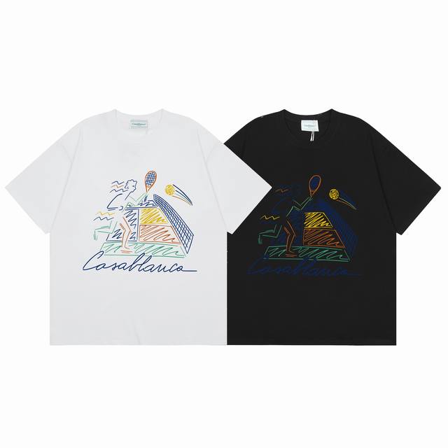 款号C146 Casablanca 高品质纯棉双沙休闲短袖T恤 颜色:黑色 白色 尺码S M L Xl Xxl