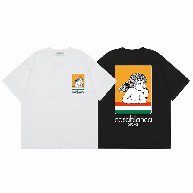款号C143 Casablanca 高品质纯棉双沙休闲短袖T恤 颜色:黑色 白色 尺码S M L Xl Xxl