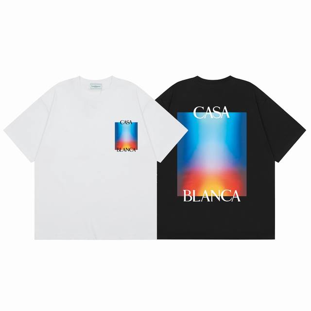 款号C142 Casablanca 高品质纯棉双沙休闲短袖T恤 颜色:黑色 白色 尺码S M L Xl Xxl