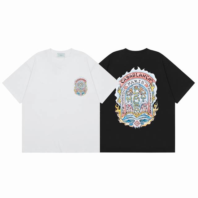 款号C141 Casablanca 高品质纯棉双沙休闲短袖T恤 颜色:黑色 白色 尺码S M L Xl Xxl