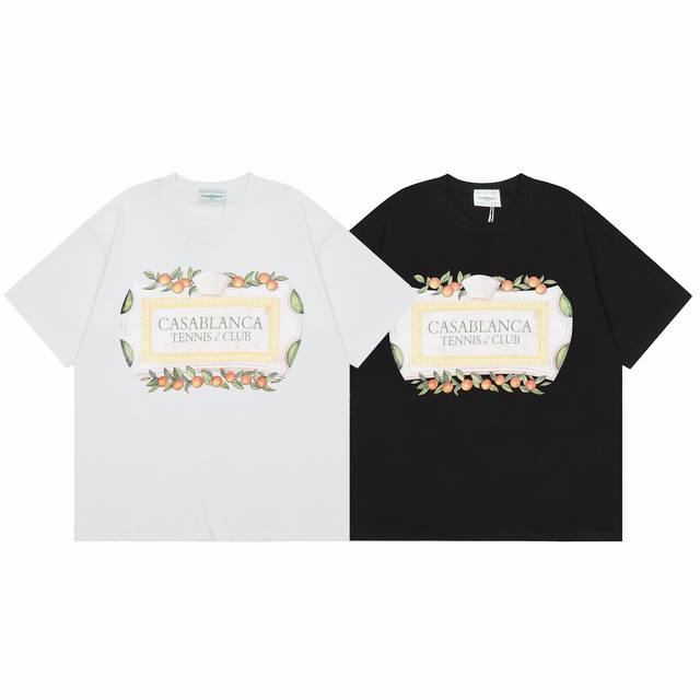款号C136 Casablanca 高品质纯棉双沙休闲短袖T恤 颜色:黑色 白色 尺码S M L Xl Xxl
