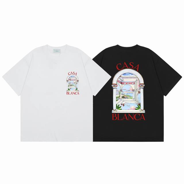 款号C133 Casablanca 高品质纯棉双沙休闲短袖T恤 颜色:黑色 白色 尺码S M L Xl Xxl