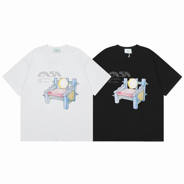 款号C132 Casablanca 高品质纯棉双沙休闲短袖T恤 颜色:黑色 白色 尺码S M L Xl Xxl