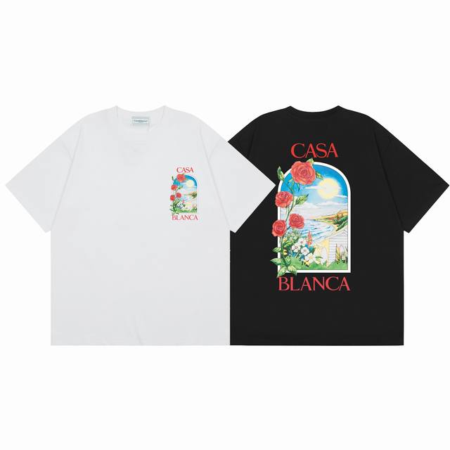 款号C131 Casablanca 高品质纯棉双沙休闲短袖T恤 颜色:黑色 白色 尺码S M L Xl Xxl