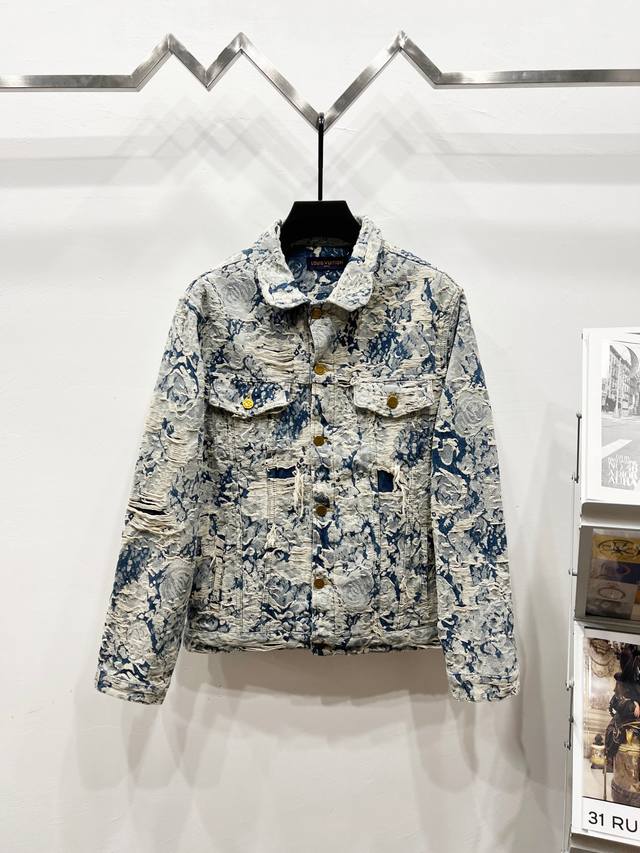 款号: K950 高品质 Louis Vuitton Fw22 Lv 路易威登 植物花卉满印牛仔外套 购入原版开模打造 无性别区分男女同款 海浪 水洗图案跟随使