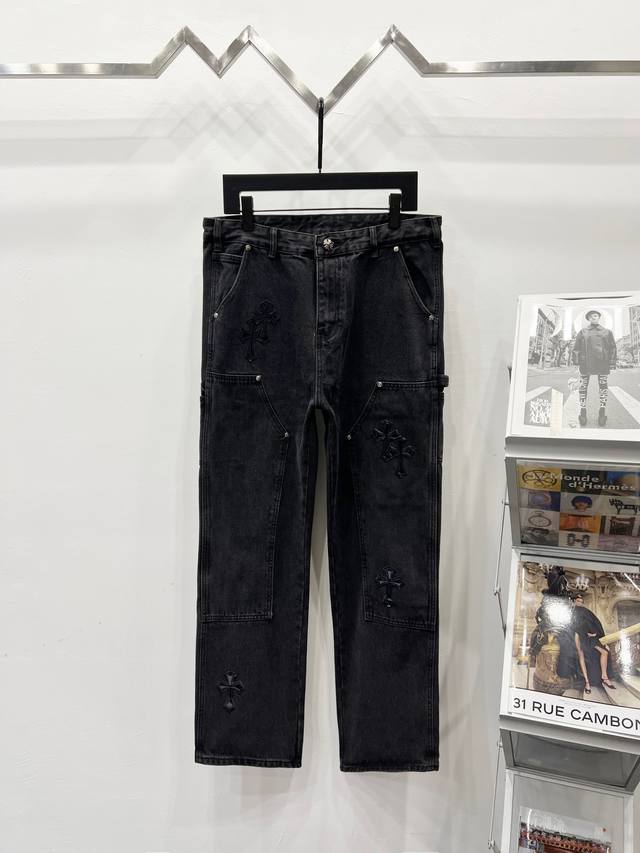 款号: K730 Chrome Hearts & 克罗心 25Fw Ch工装伐木黑橙拼皮限量牛王牛仔裤 克罗心里面颜色最能打的裤子啦啦啦 采用珠帆布面料，重工水