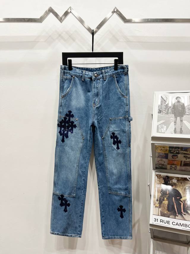 款号: K1030 上新2025新款 克罗心牛仔裤 面料采用定织高密度牛仔,耗时两个多月 实物质感更加好,上身硬挺,男女穿都Ok