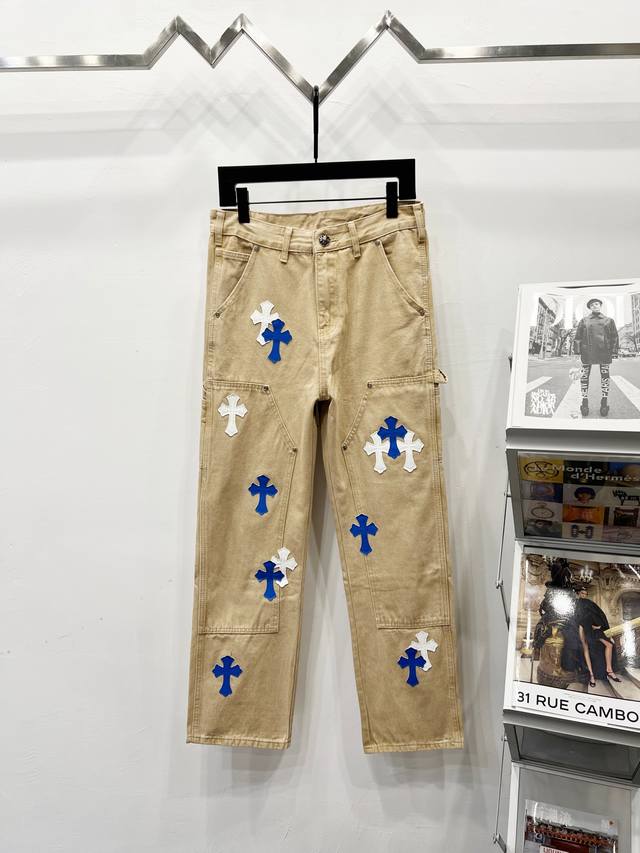 款号： K510 Chrome Hearts & 克罗心 25Fw Ch工装伐木黑橙拼皮限量牛王牛仔裤 克罗心里面颜色最能打的裤子啦啦啦 采用珠帆布面料，重工水