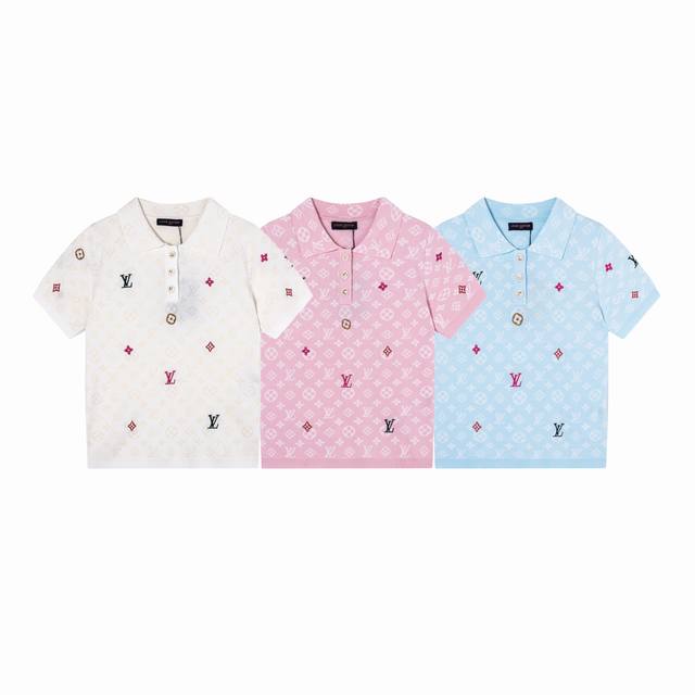 款号：A16 -Louis Vuitton路易威登Lv 25Ss春季新款暗纹提花针织绣花Logo 女款Polo衫短袖T恤 单品采用定棉纱、25春季新款暗纹Log