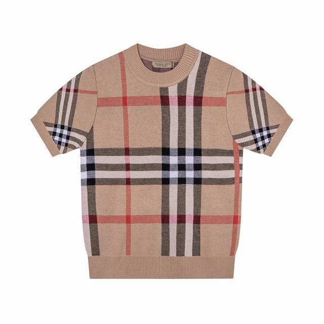 款号：A06 Burberry巴宝莉25Ss春季新款条纹格子提花针织圆领短袖T恤 单品采用定棉纱、25春季新款针织提花Logo蛇年新品 全套定制辅料！逼格拉满
