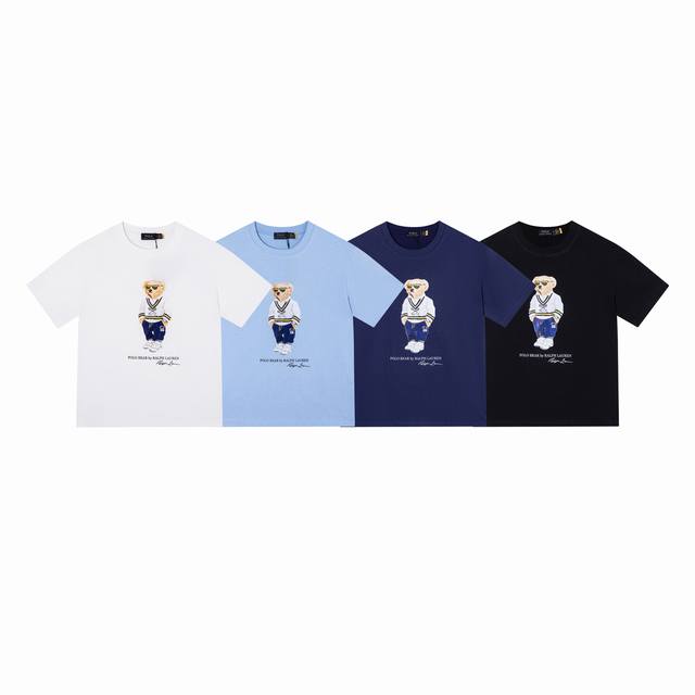 款号：511 Ralph Lauren 拉夫劳伦25Ss新款小熊印花圆领短袖 颈部主标Logo有二维码标，可以扫码验证，区别市面Low货。32支240G亲水爽肤
