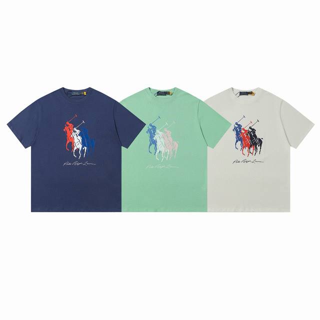 款号：507 Ralph Lauren 拉夫劳伦2025夏季新款纯棉240克硅胶Polo压花圆领T恤 颈部主标Logo有二维码标，可以扫码验证，采用3D硅胶立体