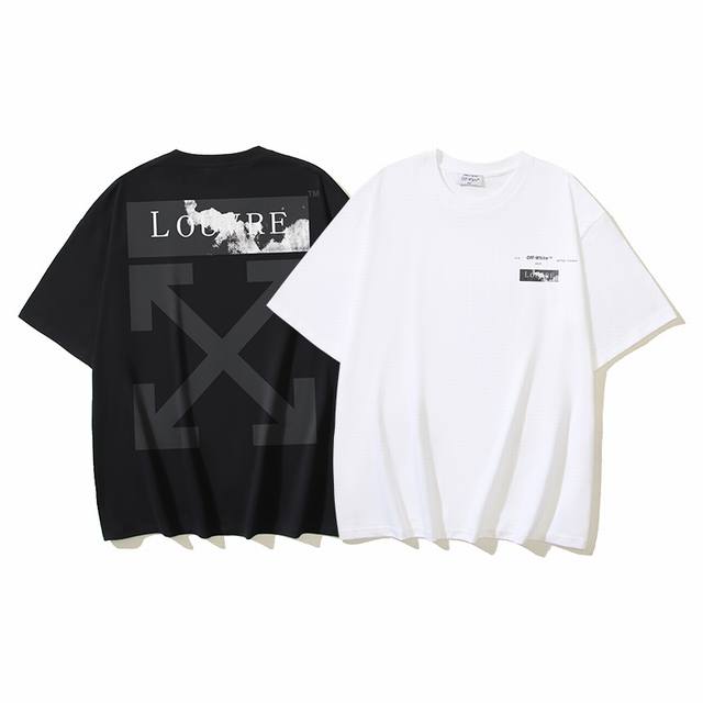 1181# Off-White纯棉260G重磅Louvre白云箭头印花短袖T恤 黑色 白色 S M L Xl
