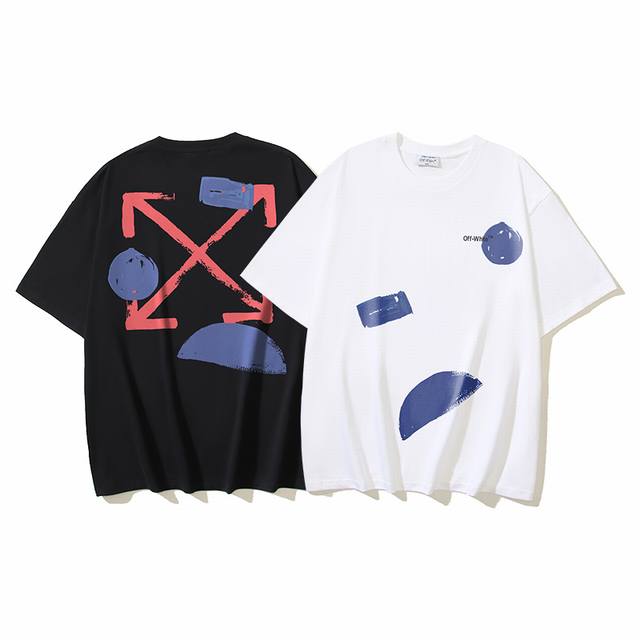 1185# Off-White纯棉260G重磅油漆箭头印花短袖T恤 黑色 白色 S M L Xl