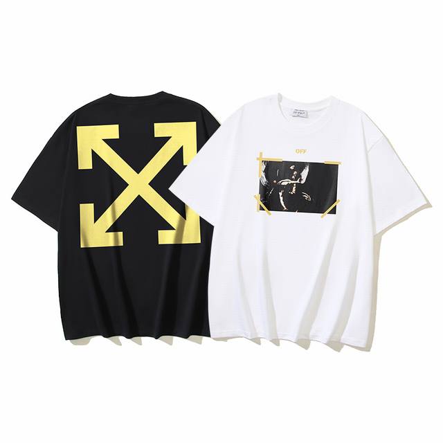 1188# Off-White纯棉260G重磅天使卡拉瓦乔箭头印花短袖T恤 黑色 白色 S M L Xl