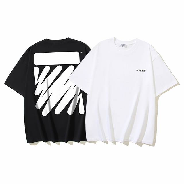 1189# Off-White纯棉260G重磅波浪条纹短袖T恤 黑色 白色 S M L Xl