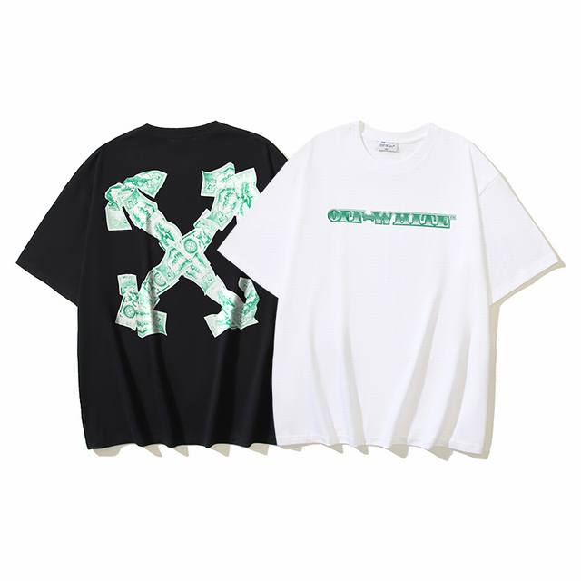 1169# Off-White纯棉260G重磅Cash Arrow钞票箭头印花短袖T恤 黑色 白色 S M L Xl