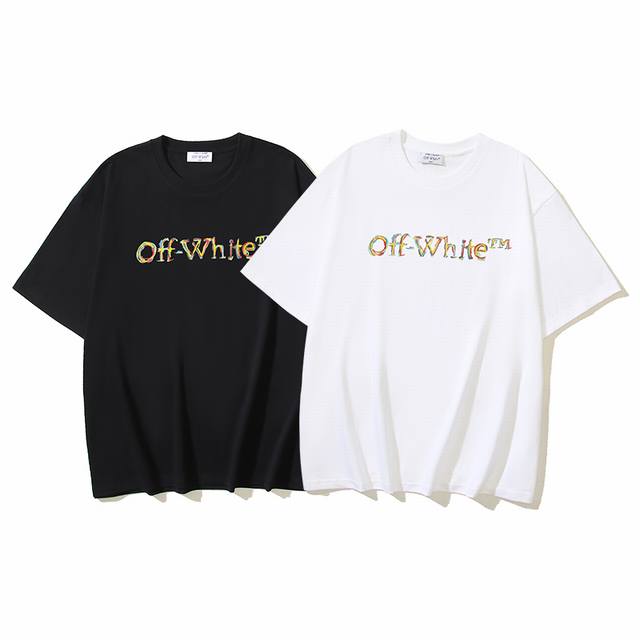 1172# Off-White纯棉260G重磅微标迷彩Logo印花短袖T恤 黑色 白色 S M L Xl