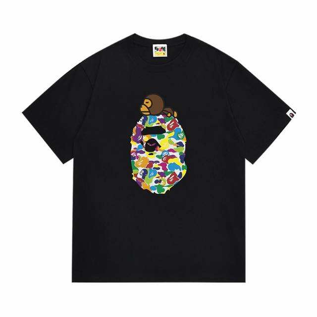 Sc296# 顶级版本 Bape 采用260克优质高织纯棉面料 双纱精梳 质感柔软不起球 进口环保印花胶浆 图案鲜明立体 品质男女同款 上身即是潮人 颜色：黑色