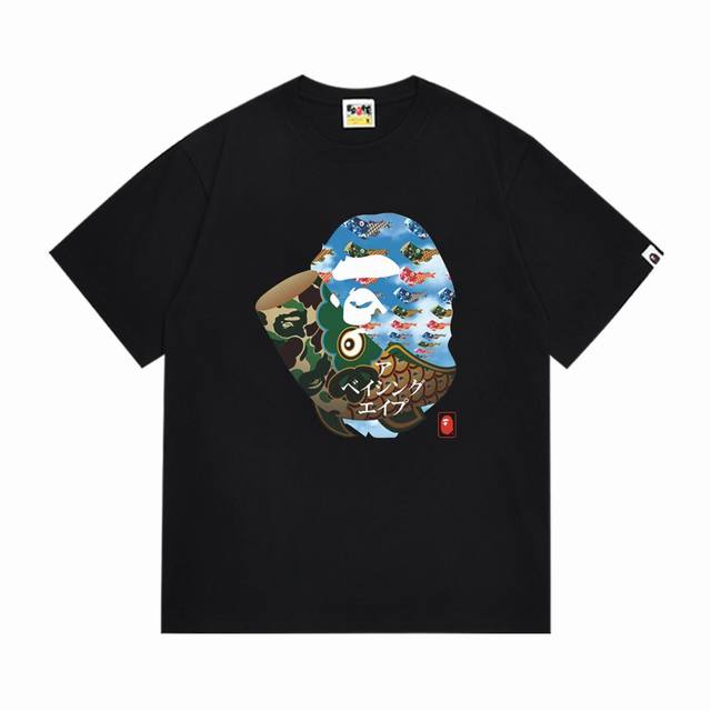 Sc290# 顶级版本 Bape 采用260克优质高织纯棉面料 双纱精梳 质感柔软不起球 进口环保印花胶浆 图案鲜明立体 品质男女同款 上身即是潮人 颜色：黑色