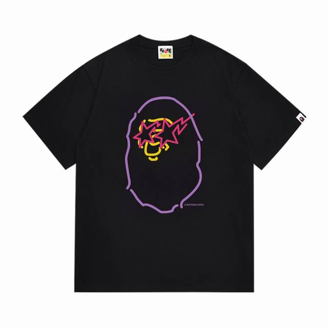 Sc274# 顶级版本 Bape 采用260克优质高织纯棉面料 双纱精梳 质感柔软不起球 进口环保印花胶浆 图案鲜明立体 品质男女同款 上身即是潮人 颜色：黑色