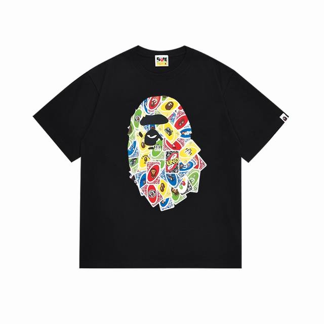 Sc005# Bape彩色猿人头扑克牌印花男女纯棉宽松短袖T恤日系潮牌 采用260克优质高织纯棉面料 双纱精梳 质感柔软不起球 进口环保印花胶浆 图案鲜明立体