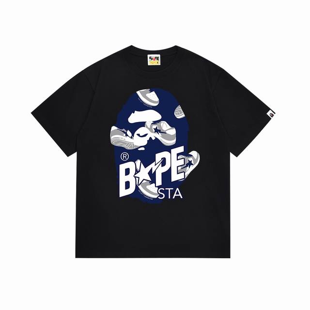 Sc111# 顶级版本 Bape猿人头字母印花Sta休闲鞋图案短袖T恤 采用260克优质高织纯棉面料 双纱精梳 质感柔软不起球 进口环保印花胶浆 图案鲜明立体