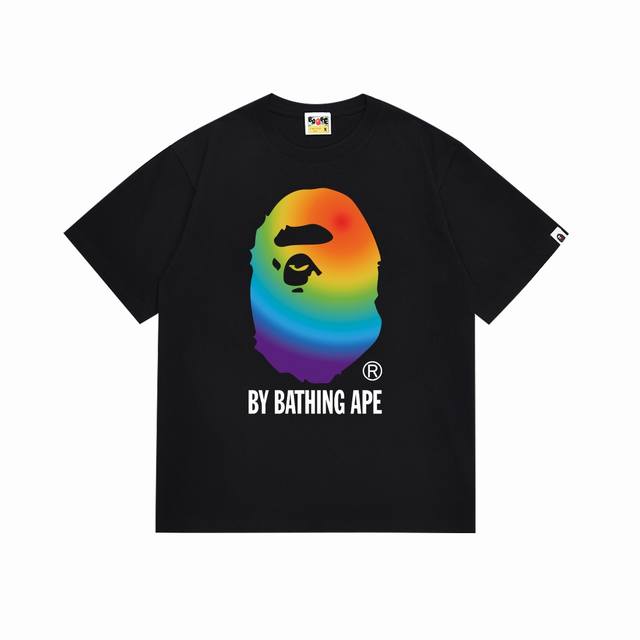 Sc082# 顶级版本 Bape 七彩猿人头字母印花短袖T恤 采用260克优质高织纯棉面料 双纱精梳 质感柔软不起球 进口环保印花胶浆 图案鲜明立体 品质男女同