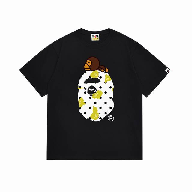 Sc081# 顶级版本 Bape 猿人头波点图案Baby Milo印花短袖T恤 采用260克优质高织纯棉面料 双纱精梳 质感柔软不起球 进口环保印花胶浆 图案鲜