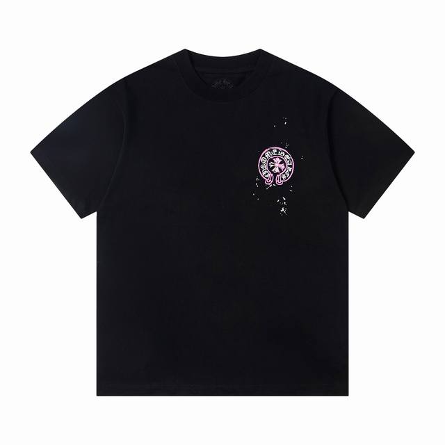 上新 款号:G956 Chrome Hearts克罗心新款经典彩色十字架印花休闲圆领短袖T恤 小红书热门爆款｜明星网红同款穿搭 1面料采用26支270克纯棉双纱