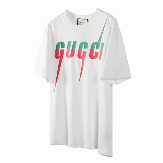G13 Gucci 古驰 19Ss 闪电印花短袖 采用280克 长绒棉材质加厚针织棉面料制作而成，粗布面纹路，做蚀毛工艺后的平滑效果，跟以往的款式相比面料做了改