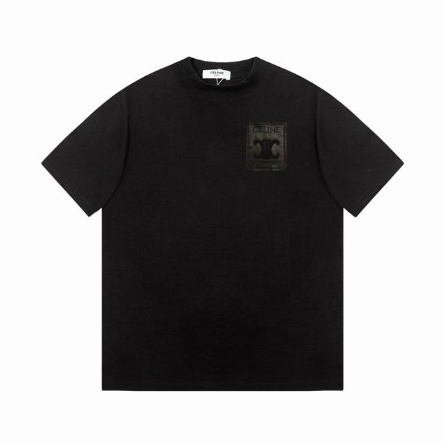 Celine赛琳 短袖 刺绣 高端32S双纱260克面料 重磅面料 定制拉架罗纹同缸同染 三标齐全 男女同款 颜色：黑色 白色 尺码：S-Xxl