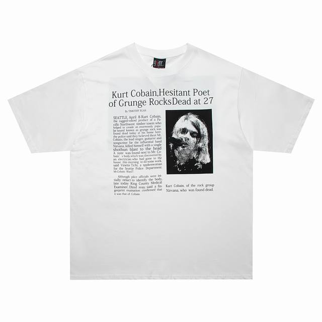 Nirvana涅槃乐队Kurt Donald Cobain科特柯本重磅短袖高街男女 款号：022-109 码数：S-Xl 颜色：白色，米黄色 面料定织定染16支