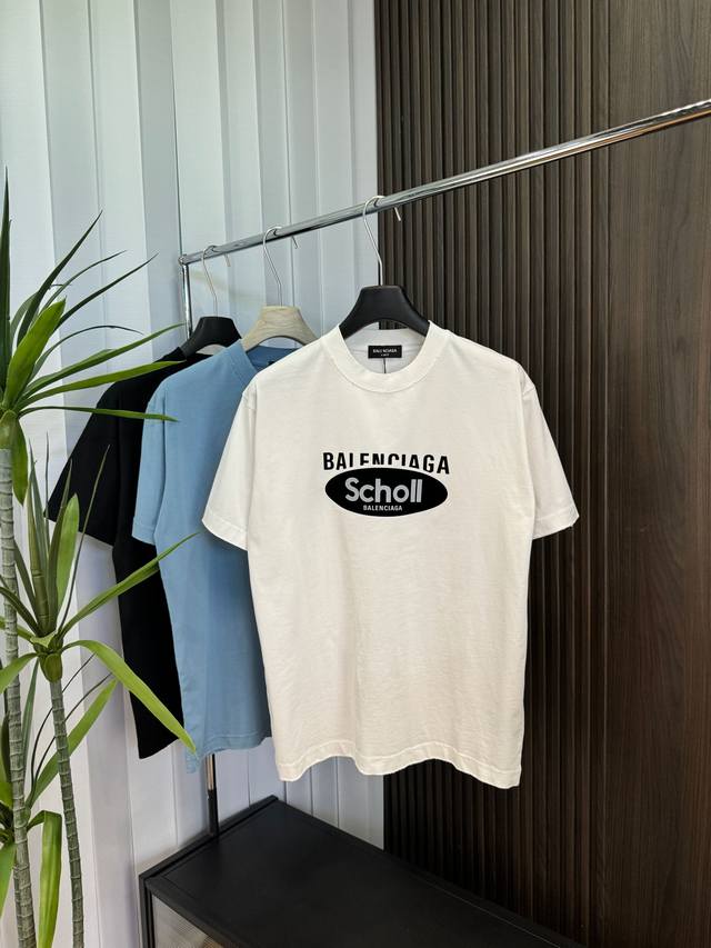 Balenciaga 2025Ss春夏新款短袖 全棉平纹面料打造 再洗水定型 磨破工艺 前胸Logo3D立体压胶工艺 高品质 手感柔软 定制面料 做工精细 男女