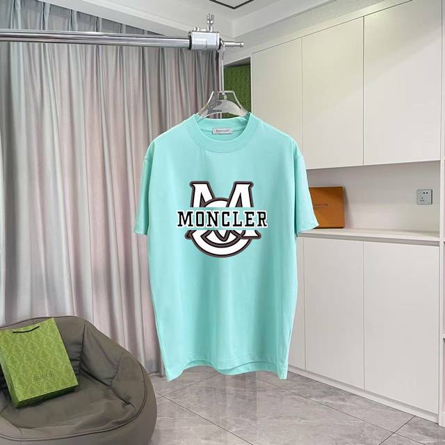 Moncle* 蒙口2025夏季新款 个性Logo印花 定制面料300 短袖T恤 男女同款 尺码：S M L Xl Xxl 五个码 颜色：黑色 白色 湖绿色 铁