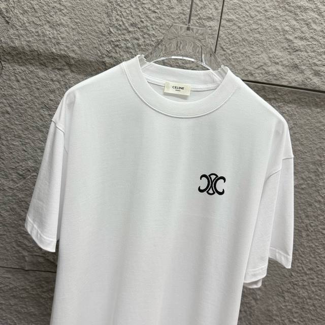 Celi* 塞琳 2025春夏款 简约字母刺绣个性Logo 定制双纱平纹纯棉面料 短袖T恤 男女同款 尺码： S 90-130斤 M 120-150斤 L 14