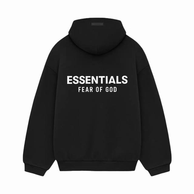 顶级版本Fear Of God Essentials Fall24 Holiday系列 Fleece Hoodie 连帽简约硅胶字母舒适加绒字母卫衣 男女同款