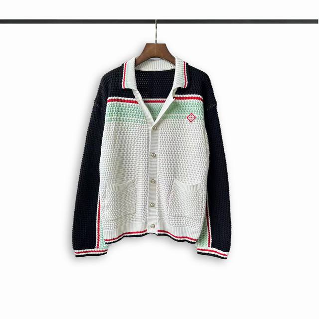 Casablanca 25年春夏新款拼色长袖针织外套 颜色：黑拼绿 码数:M L Xl Xxl