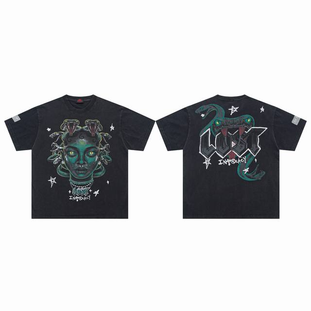 L111# Lost Intricacy 高品质纯棉潮牌时尚洗水做旧T恤短袖 A Dark New York Love Story Color 颜色 : Bla