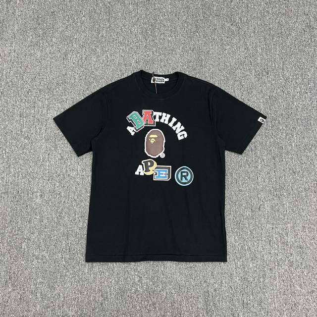 Xx322 Bape 彩色字母猿人头印花短袖T恤 270克克重麻棉面料 Zp开版 情侣款：S Xxl 黑色 白色