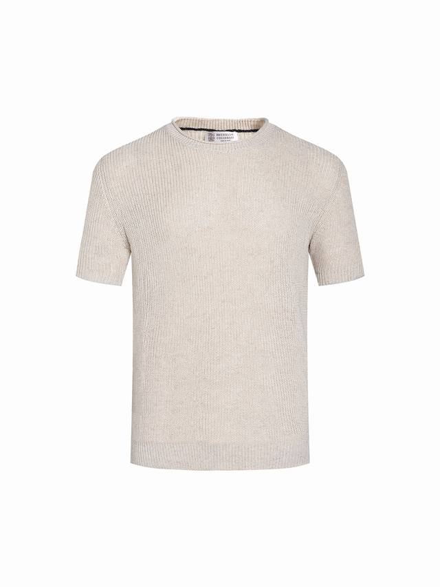 Bc Brunello Cucinelli 纯色圆领罗纹棉麻针织短袖 现货 48 50 52 54