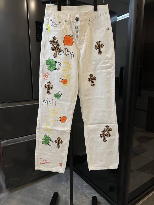 隔天 Chrome Hearts 克罗心 25Fw Ch涂鸦白拼豹纹皮小怪兽牛仔裤 白 Size：28 30 32 34 S-Xl对应 详细尺码可查图9