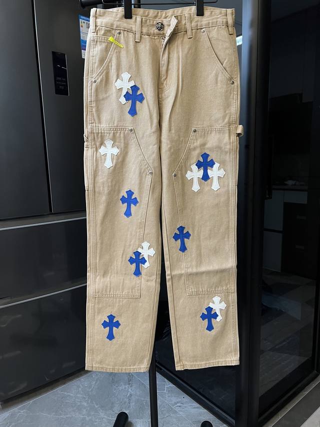 隔天 Chrome Hearts 克罗心 Ch独家定制工装十字架拼皮伐木牛仔裤 卡其 Size：30 32 34 36 对应M-Xxl 详细尺码可查图9
