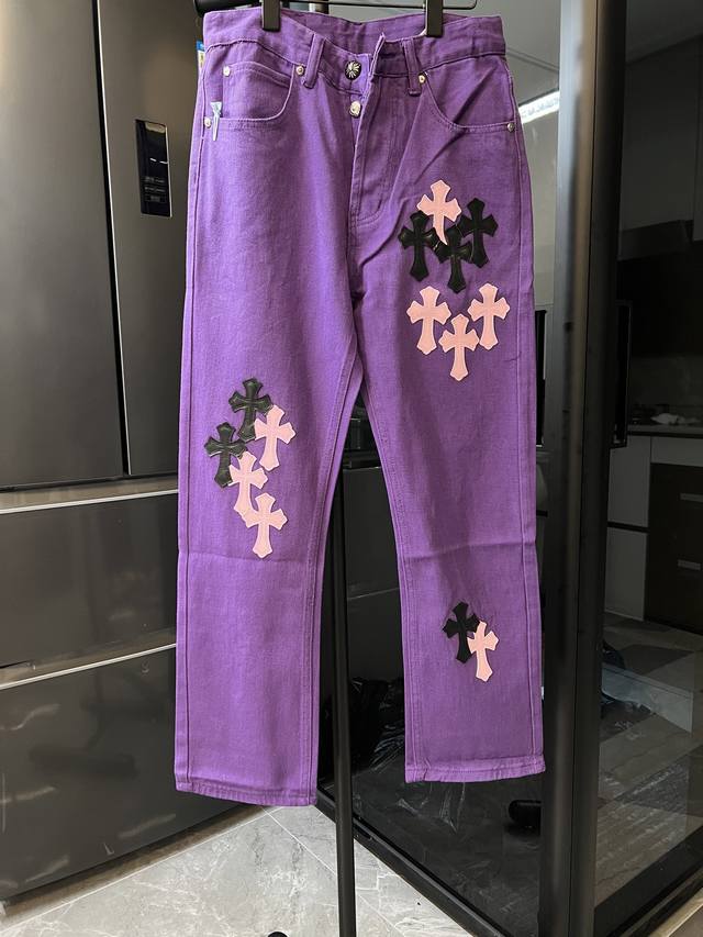 隔天 Chrome Hearts 克罗心 25Fw Ch海外限定紫罗兰拼皮十字架牛仔裤 紫 Size：28 30 32 34 S-Xl对应 详细尺码可查图9
