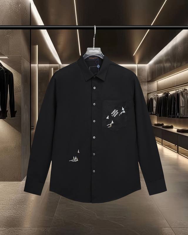Lv 路易威登 爆款来袭 绣花海洋船帆系列长袖衬衫 2025Ss官网新款长袖 衬衫 衬衣，精美刺绣Logo 高端版本，专柜定制面料 透气舒适度高，精工制作，细节