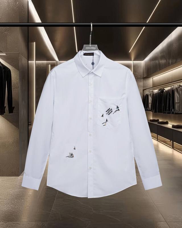 Lv 路易威登 爆款来袭 绣花海洋船帆系列长袖衬衫 2025Ss官网新款长袖 衬衫 衬衣，精美刺绣Logo 高端版本，专柜定制面料 透气舒适度高，精工制作，细节
