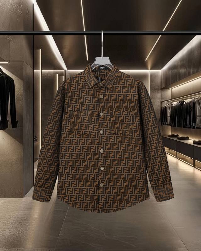 Fendi 芬迪 爆款来袭 经典满印双Ff提花牛仔衬衫 2025Ss官网新款长袖 衬衫 衬衣，精美提花Logo 高端版本，专柜定制面料 透气舒适度高，精工制作，