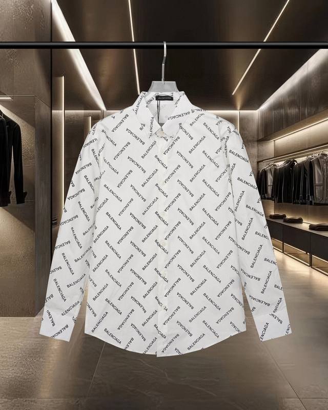 Balenciaga 巴黎爆款来袭 走秀款满印弹幕Logo长袖衬衫 2025Ss官网新款长袖 衬衫 衬衣，精美数码Logo 高端版本，专柜定制面料 透气舒适度高