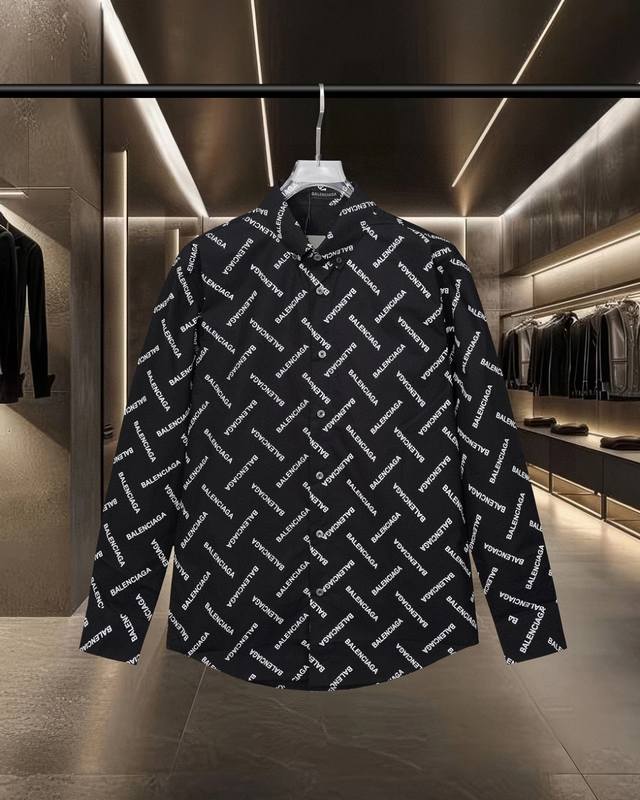 Balenciaga 巴黎爆款来袭 走秀款满印弹幕Logo长袖衬衫 2025Ss官网新款长袖 衬衫 衬衣，精美数码Logo 高端版本，专柜定制面料 透气舒适度高